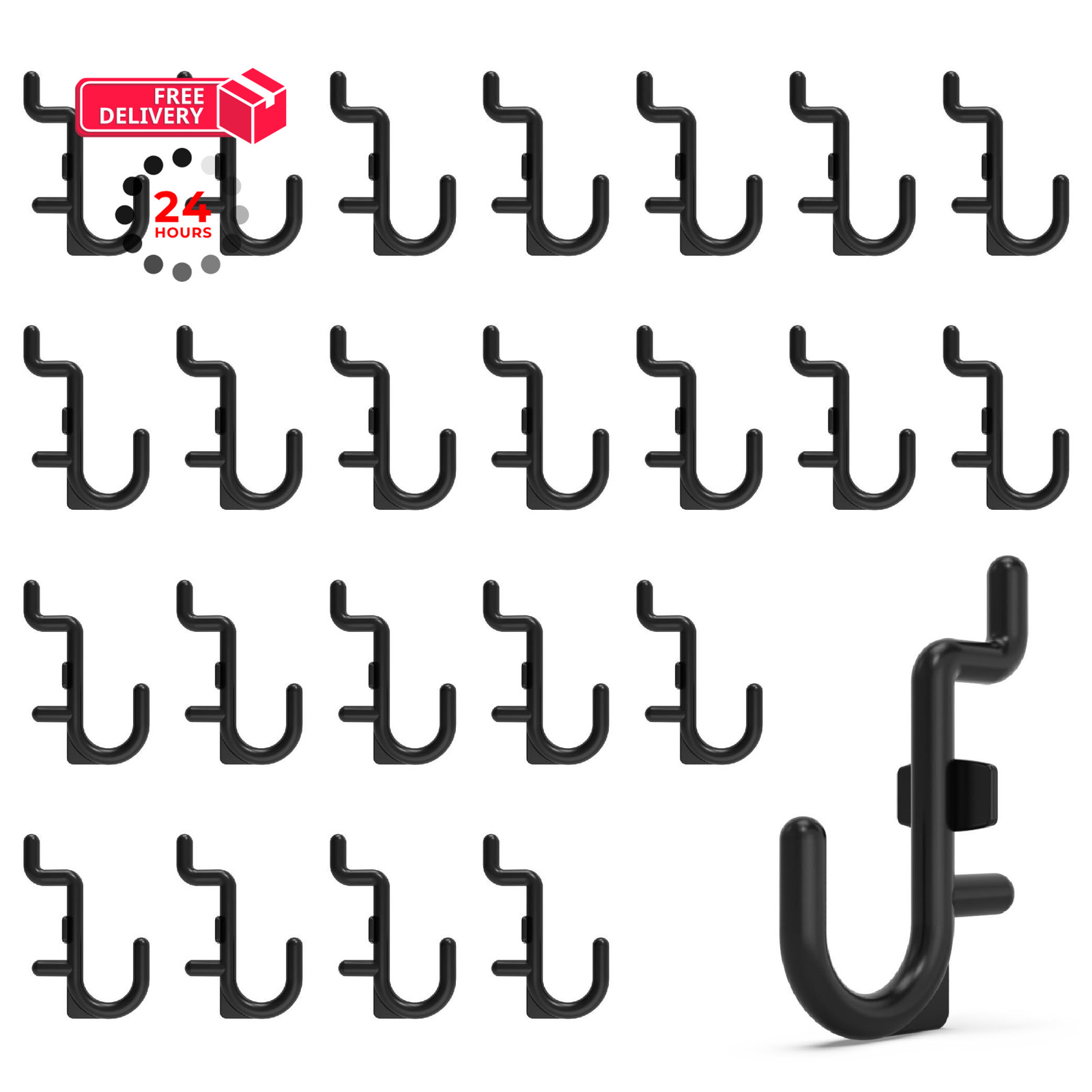 HUHOLE 100PC Black J Shape Plastic Pegboard Hooks for 1/4 Inch Pegboards