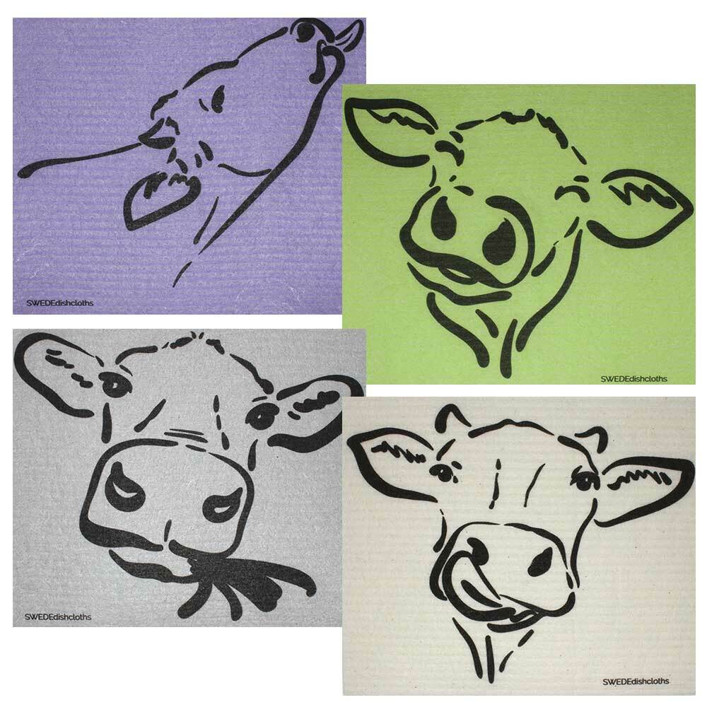Swedish Dishcloths Cow Silhouettes Set of 4 cloths (one of each design)  Eco Fri