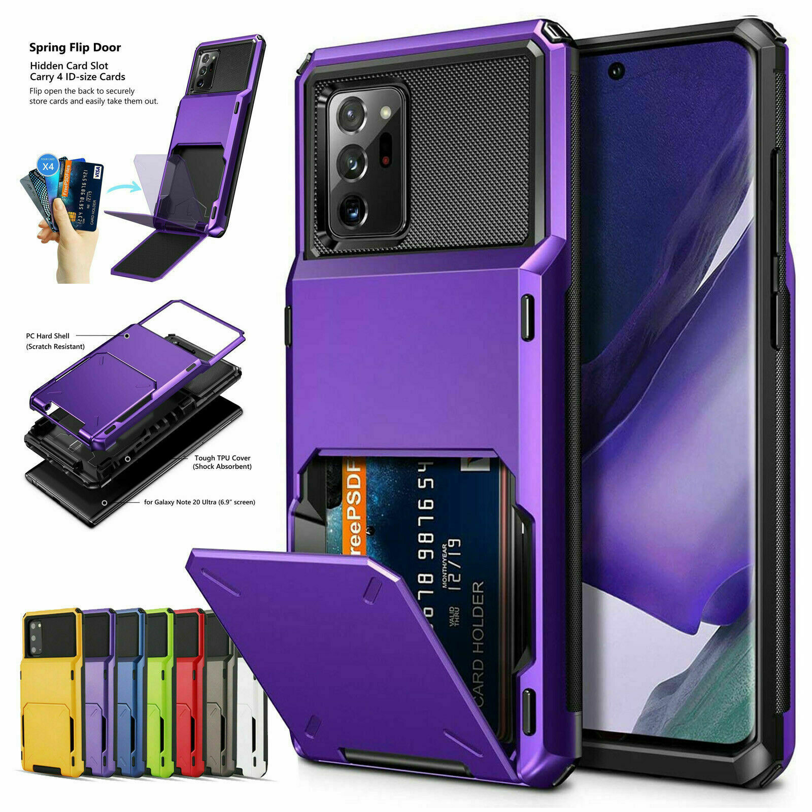 For Samsung S26 Ultra S25 S24 S23 S22 Note20 Shockproof Case Card Wallet Holder