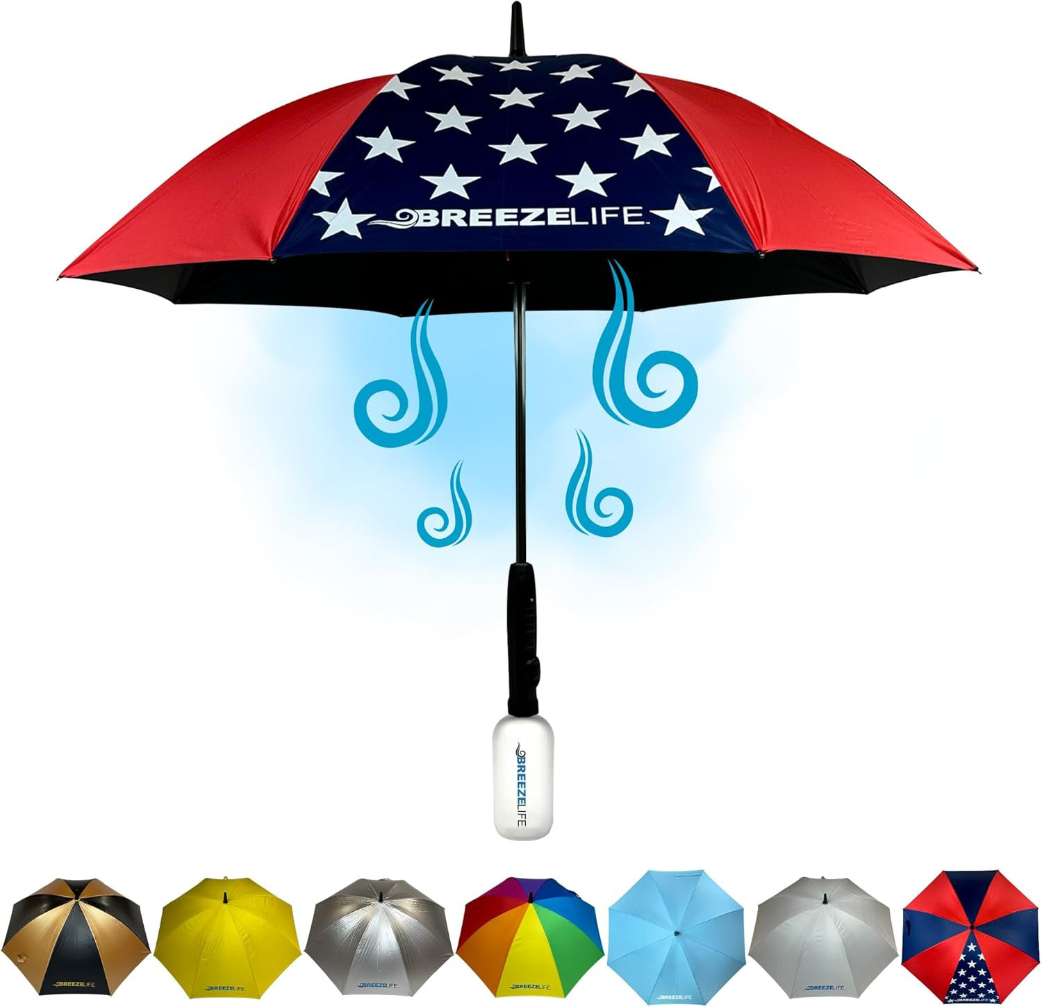 Mister Breeze Sun Umbrella with Fan & Mister - American Flag Design