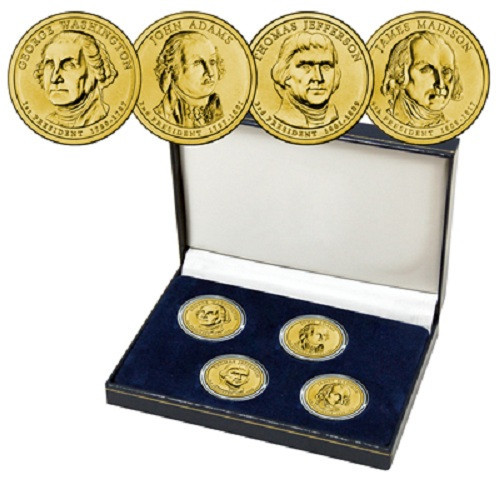 2007 24kt Gold Layered Presidential Dollar Coin Collection with Box
