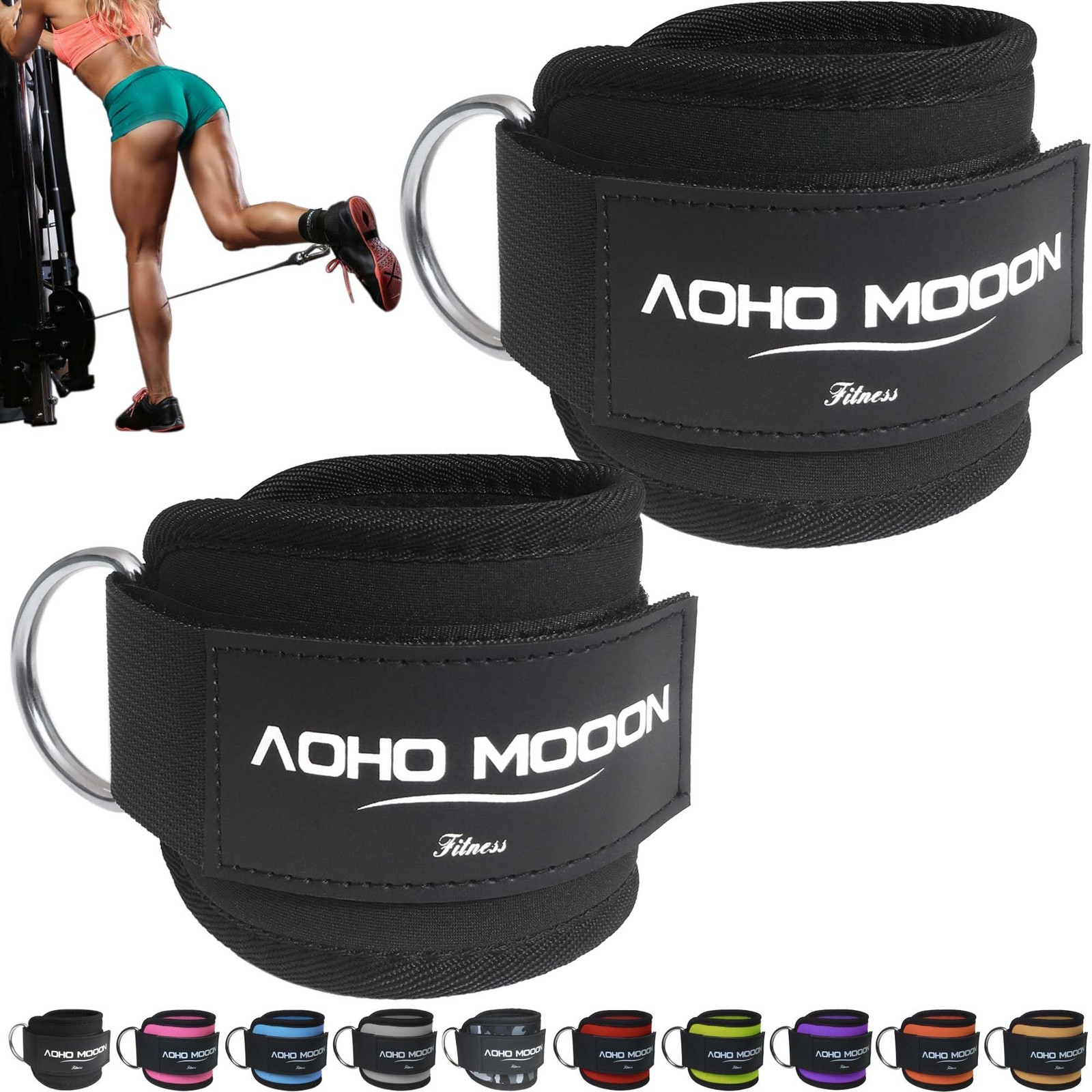 Aoho Mooon Pair Comfortable Adjustable Ankle Straps For Cable Machines Women