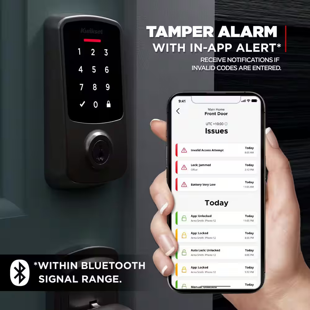 Aura Reach Matte Black Bluetooth + Matter over Thread Enabled Smart Lock Deadbol