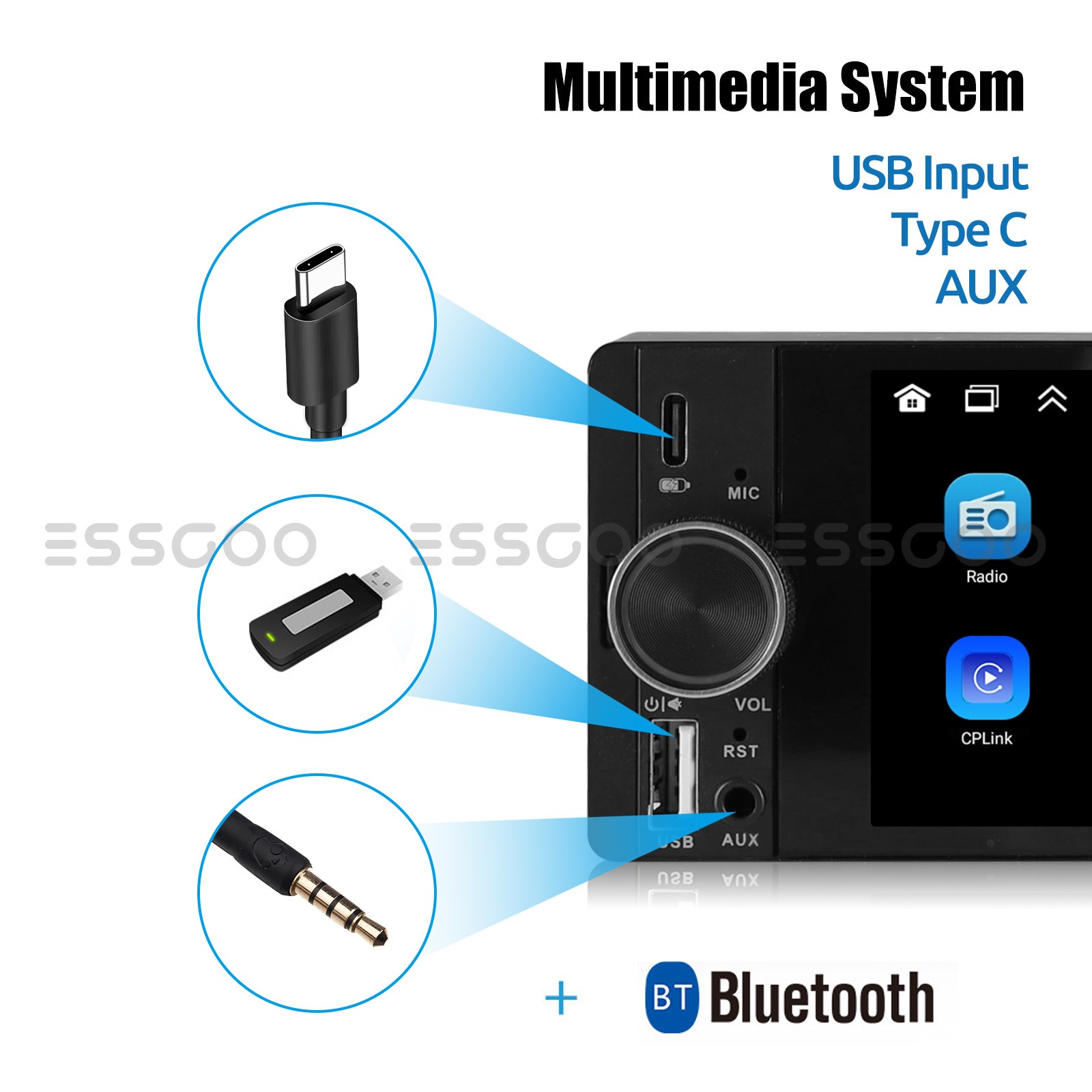 6.36" Single Din Car Stereo Wireless CarPlay Android Auto Radio Bluetooth MP5 FM