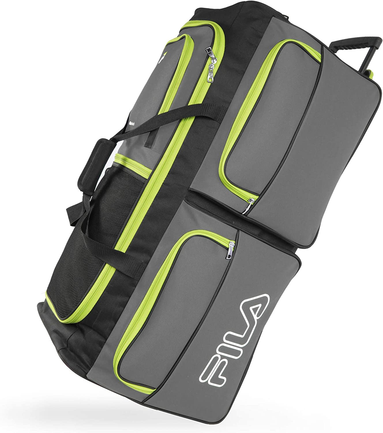 7-Pocket Large Rolling Duffel Bag, Grey/Lime, One Size