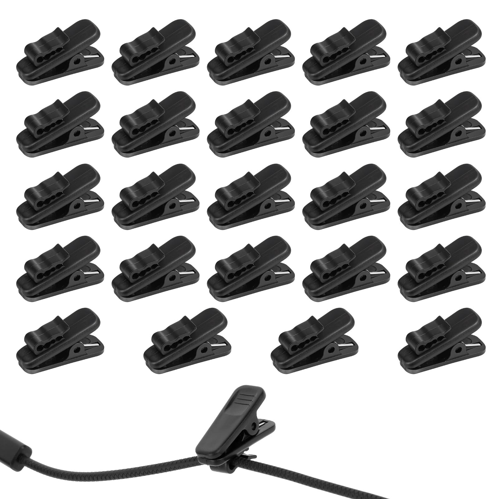 Psyqtsuary 24 PCS Lapel Mic Clip, Headset Wire 2.4cm x 1.1cm x 1.1cm, black