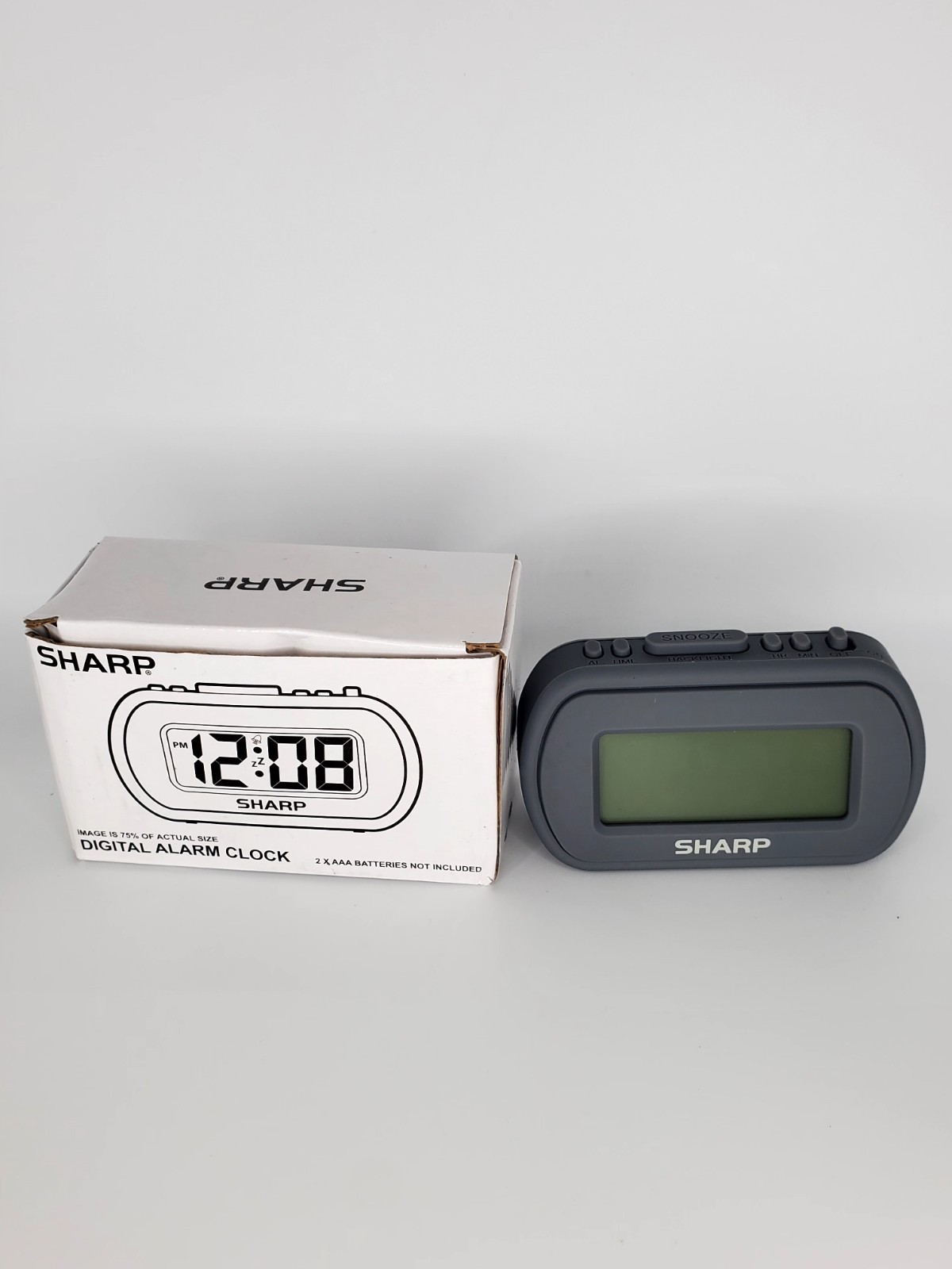 Sharp Digital Alarm Clock With Blue LED Backlight Rubberized Case Battery Power