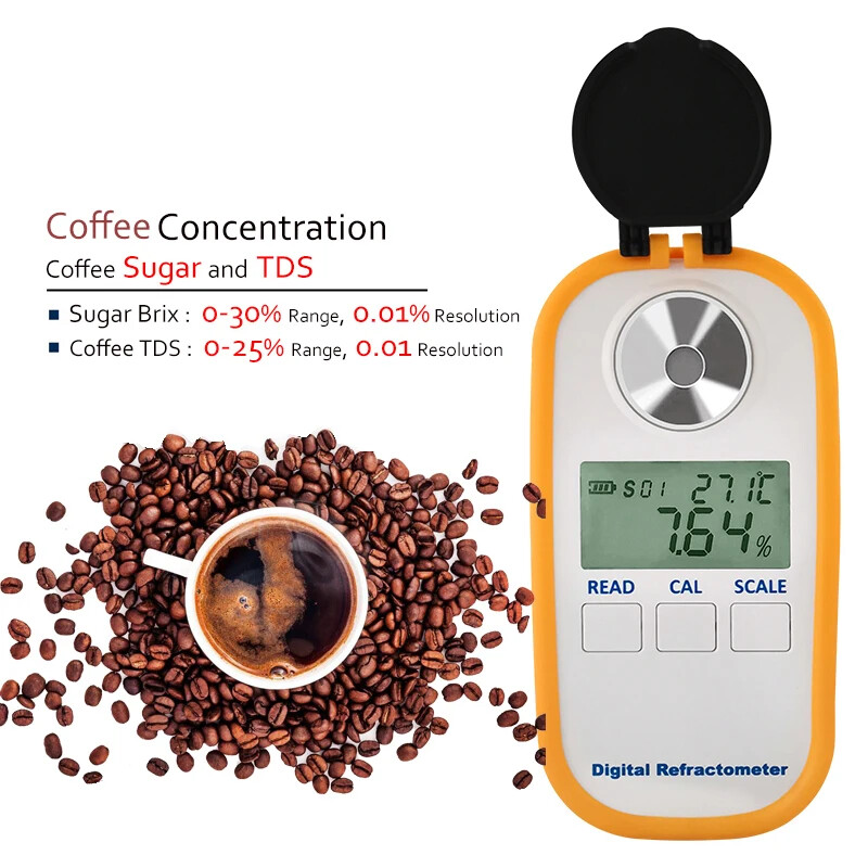 2-in-1 Auto Refractometer Coffee Hydrometer Brix TDS Concentration Meter Tester