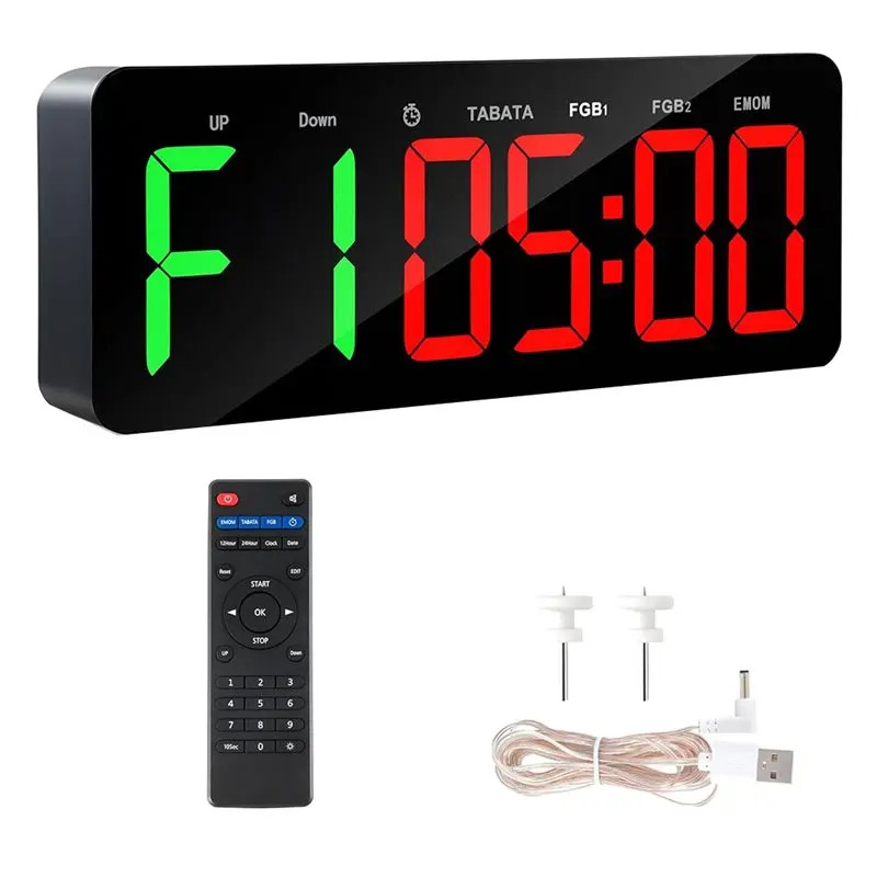 A74E-Gym Timer Clock For Tabata/FBG/EMOM - Large Workout Clock For Home Gym With