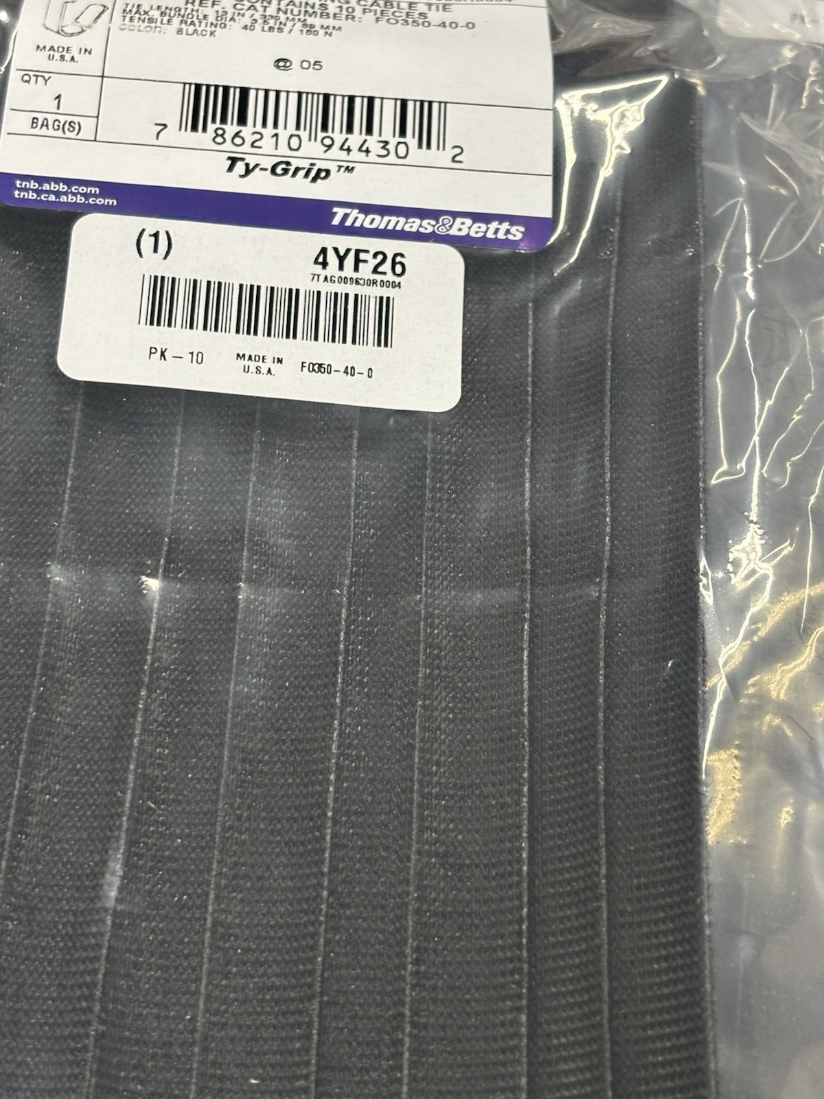 10 Packs (10 Each) Thomas & Betts Ty-Grip Self Gripping Hook & Loop Cable Ties