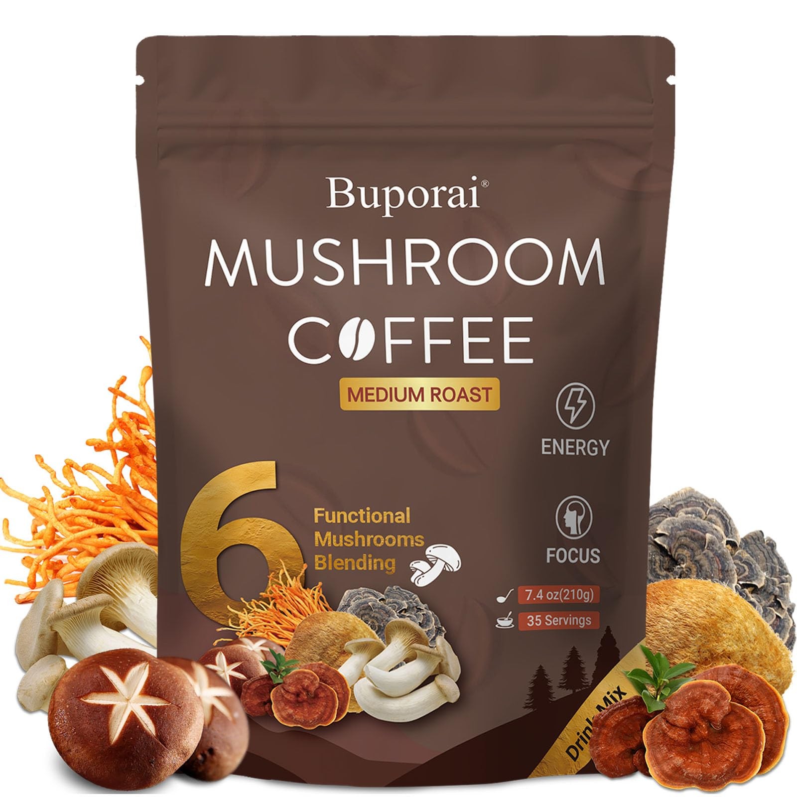 Mushroom Coffee, Instant Coffee 7.4 Ounce (Pack of 1), 1 Pack