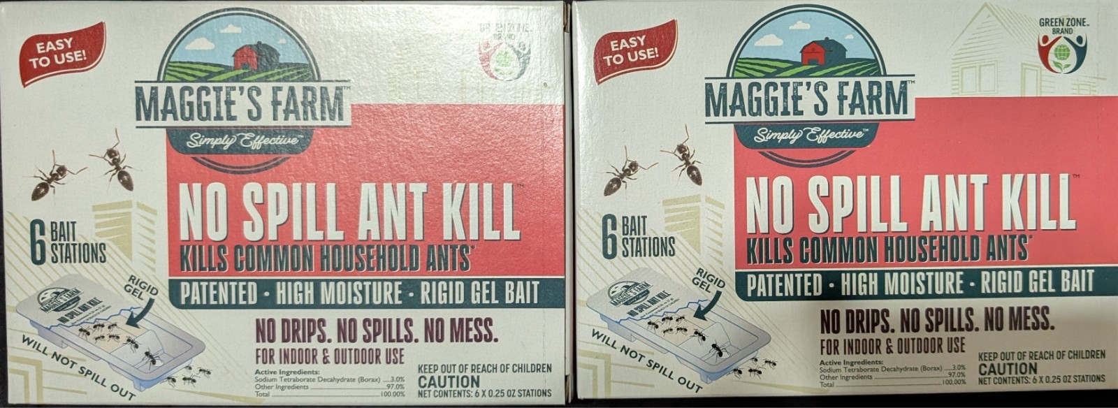 Maggie's Farm No Spill Ant Kill Lot of 2 Ant Bait Station Indoor Outdoor