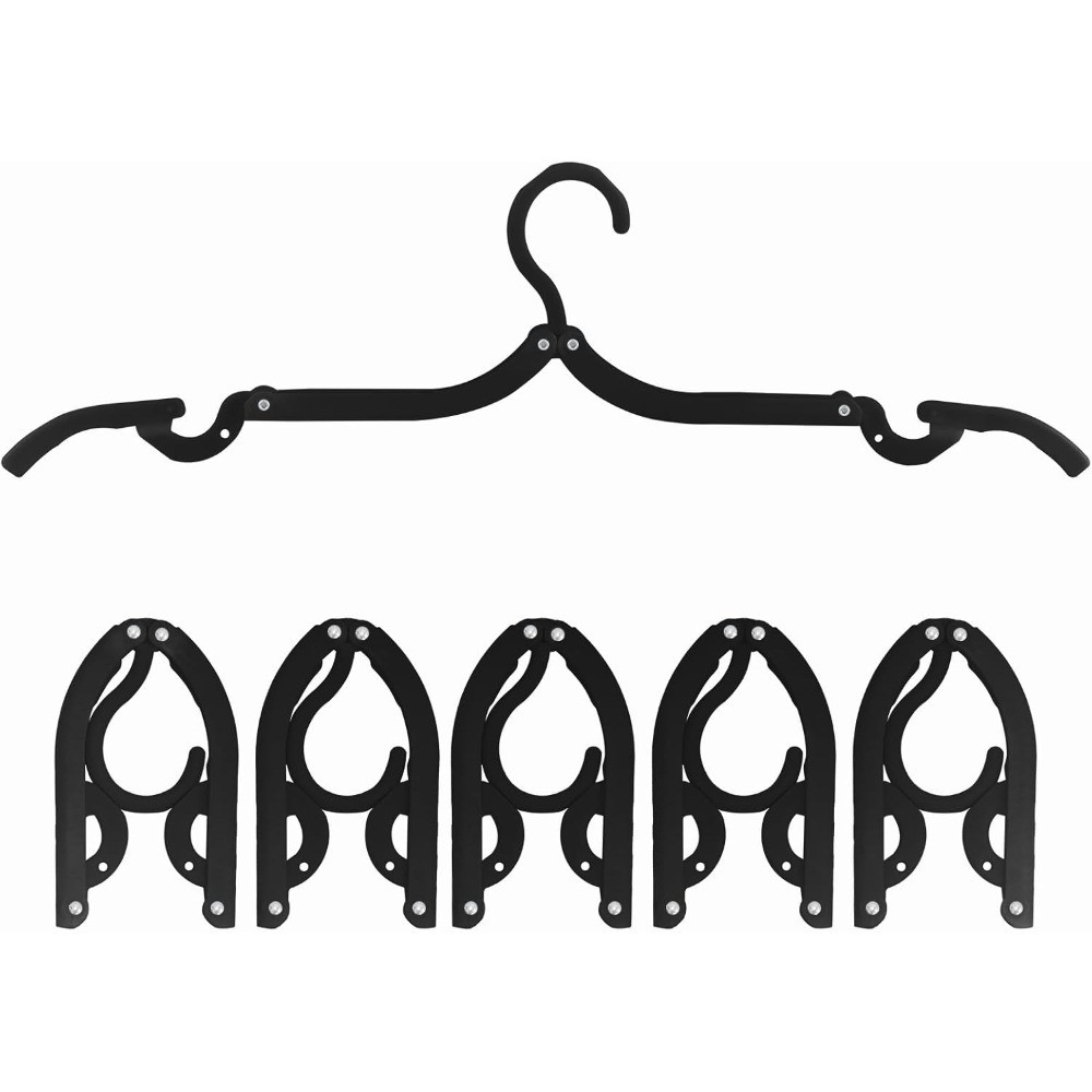 Portable Folding Clothes Hangers Travel Drying Rack 6 Pack Black