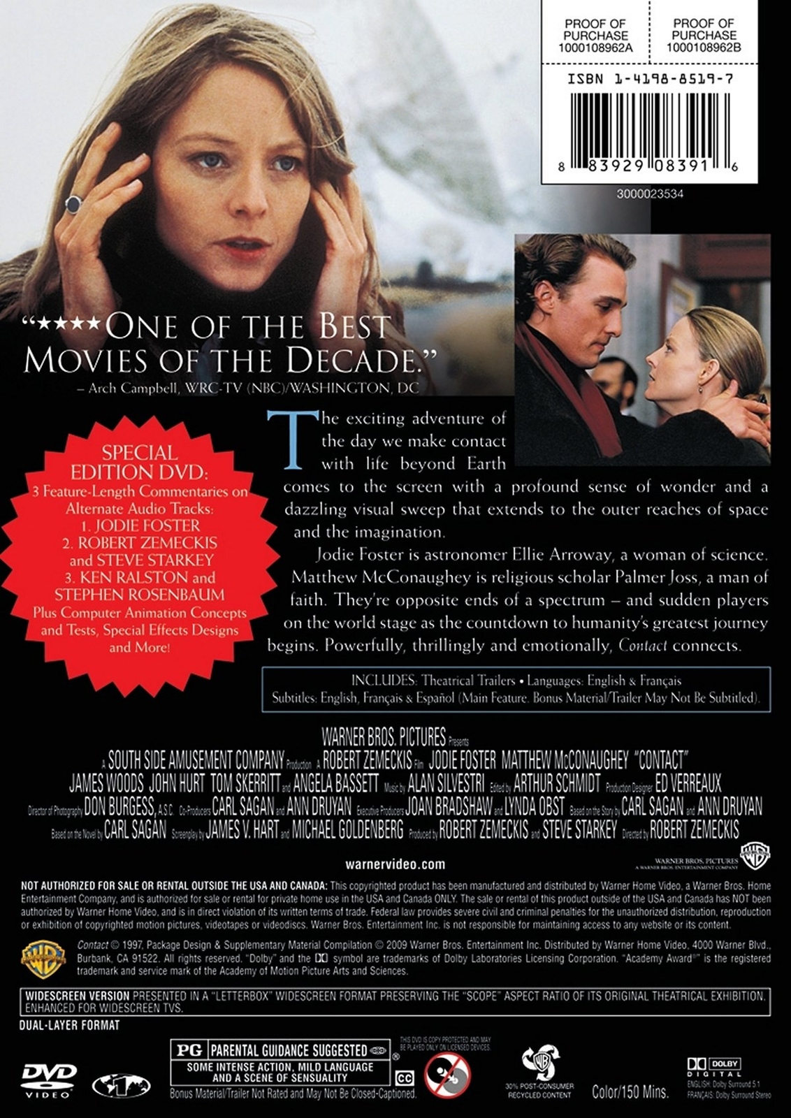 Contact DVD Jodie Foster NEW