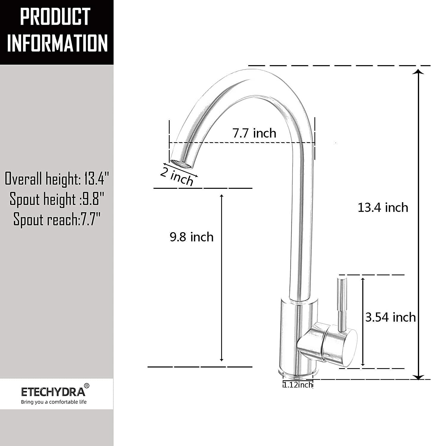 Kitchen/Bar Sink Matte Black Stainless Steel High Arc Faucet Swivel with Hoses