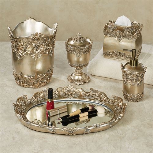 Victoria Rose Satin Gold Flowers Floral Bath Accessories
