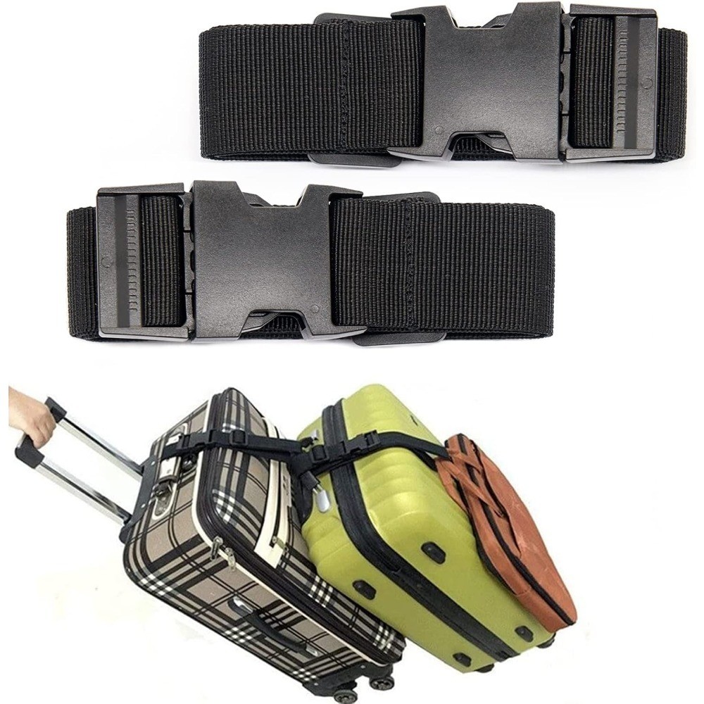 Luggage Straps for Suitcases TSA Approved 2 Pack Black Adjustable Belt Travel