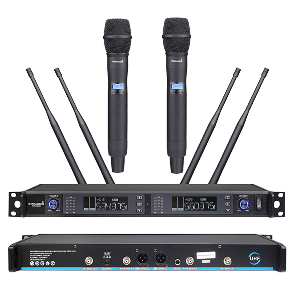 Wireless UHF Microphone System Dual Channel Handheld Microphones Church KTV Mic