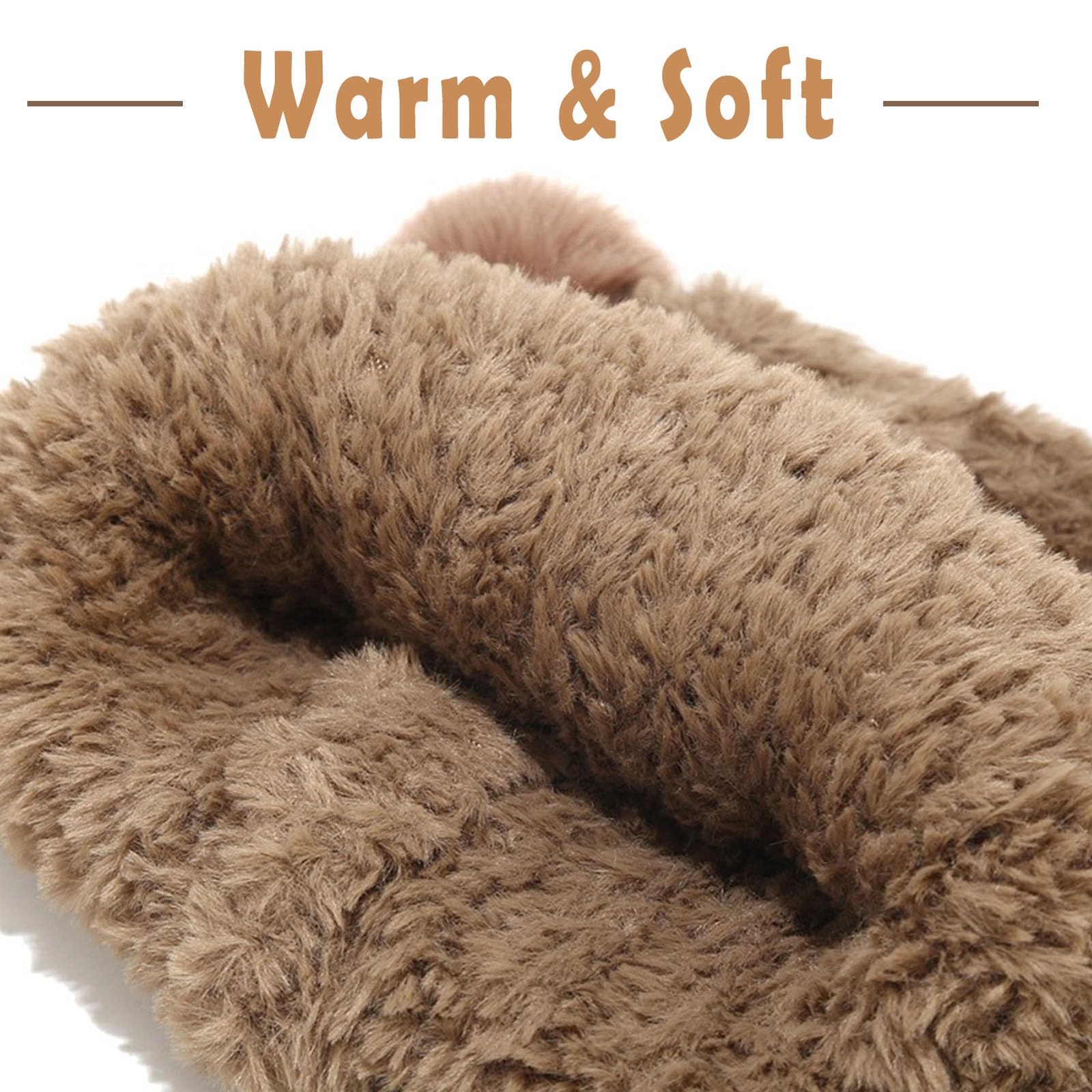 Cute Fuzzy Bear Ear Beanie Hat for Women Skin-Friendly Plush Warm Woolen Hat ...