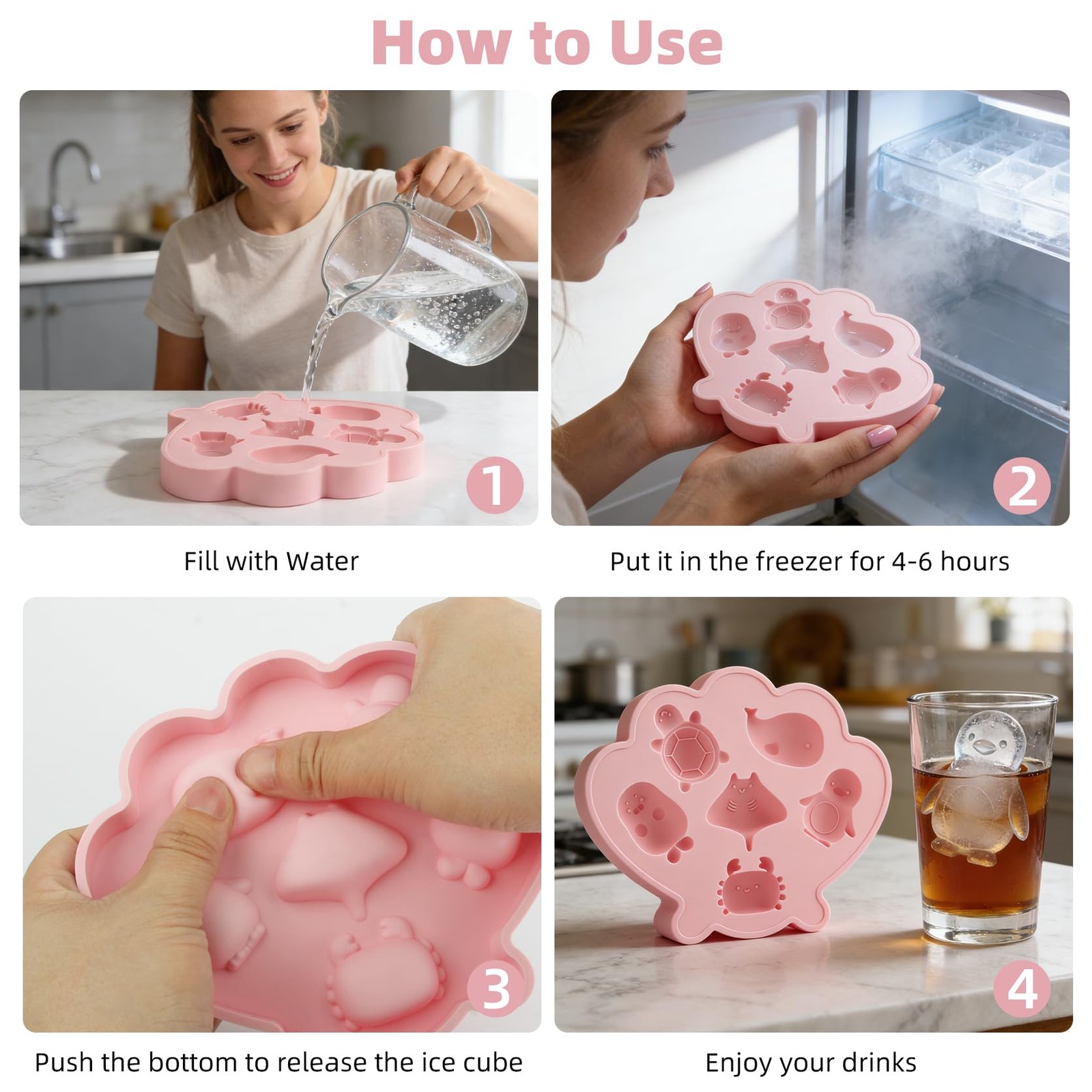 Fu Store Ice Cube Tray Shell Silicone Trays with Cute Small, Pink