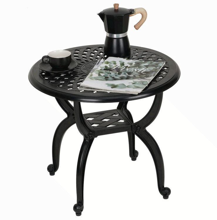YKSY Jardin DE Cast Aluminum Patio Side End Table Round Black