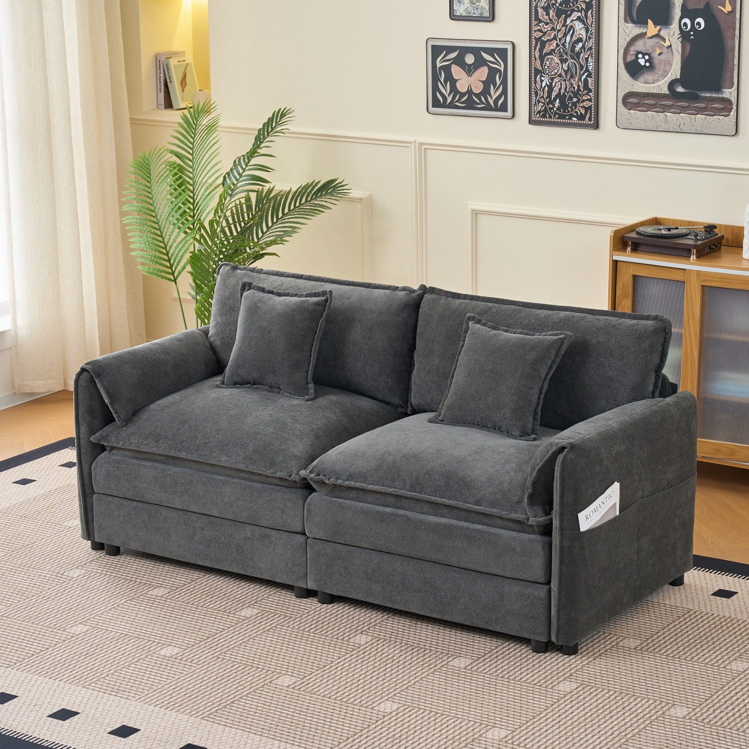 Modern Loveseat Sofa Couch 2 Seater Upholstered Sofa Couch Living Room Sofa Gray