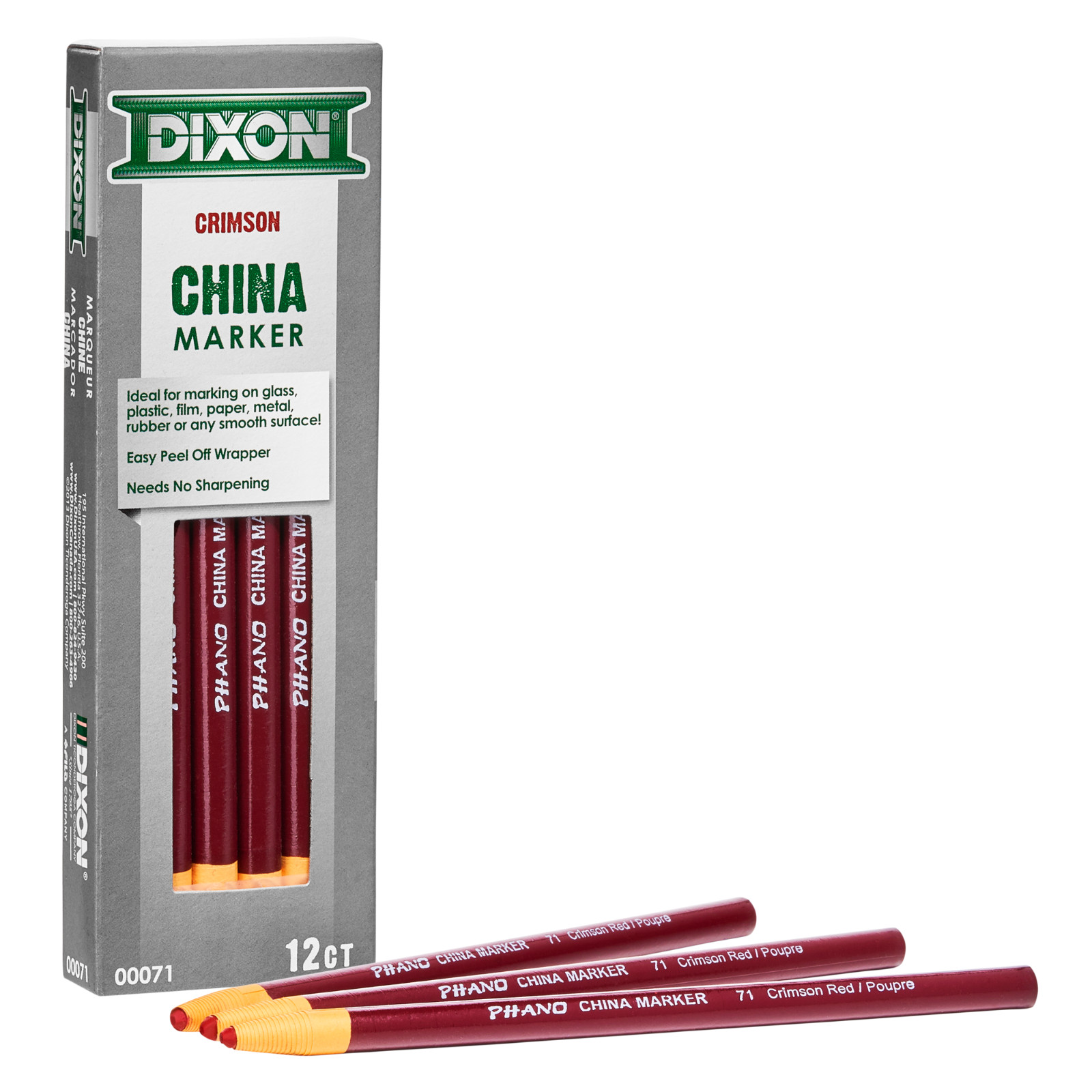 Dixon Industrial Phano Peel-Off China Markers,  12-Count