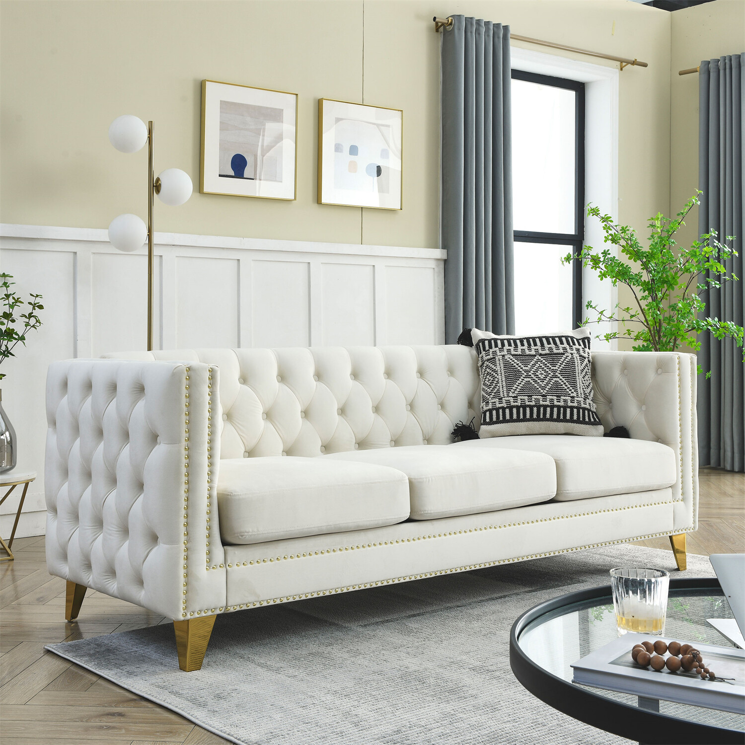 80.5'' 3 Seater Sofa Couch Velvet Upholstered Sofa Couch for Living Room