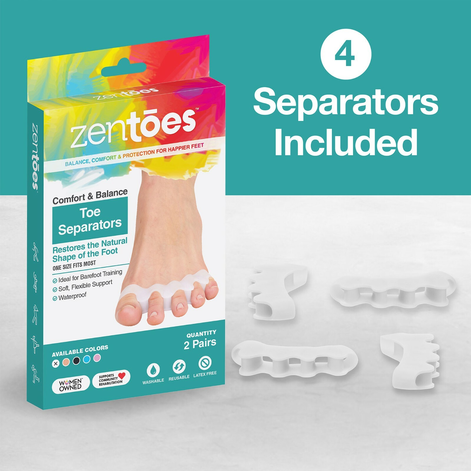 ZenToes Silicone Toe Separators Spacers Correct Hammertoe Alignment Straightener