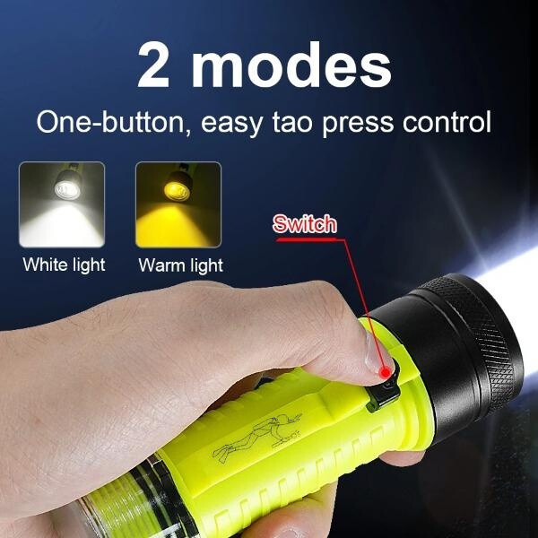 200000LM Diving Flashlight Diving Torch Type C Rechargeable Waterproof Lights