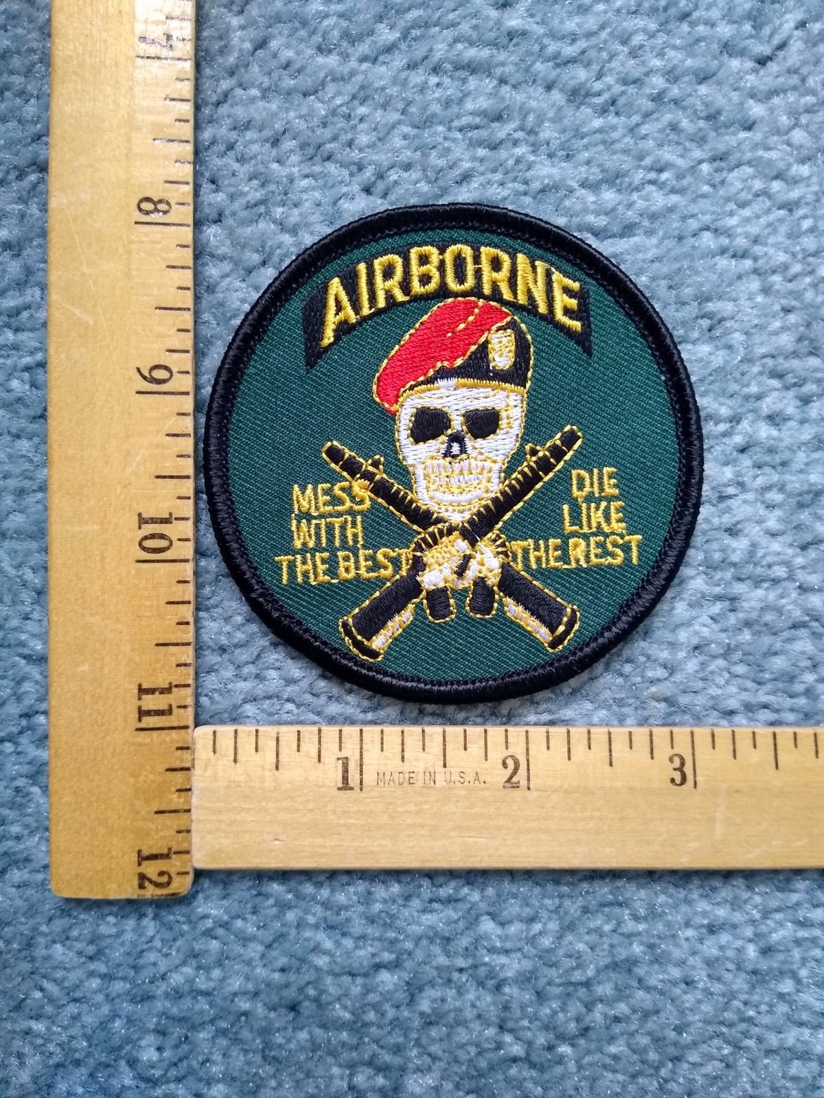 1 AIRBORNE RED / BLACK HAT  MESS WITH THE BEST DIE LIKE THE REST PATCH FREE SHIP