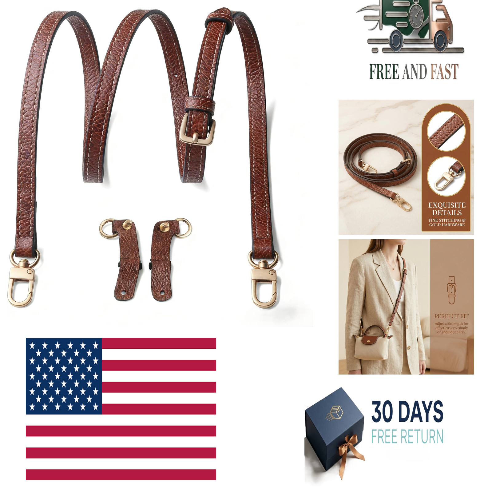 Adjustable Leather Crossbody Strap for Longchamp Mini Bag - Premium Shoulder