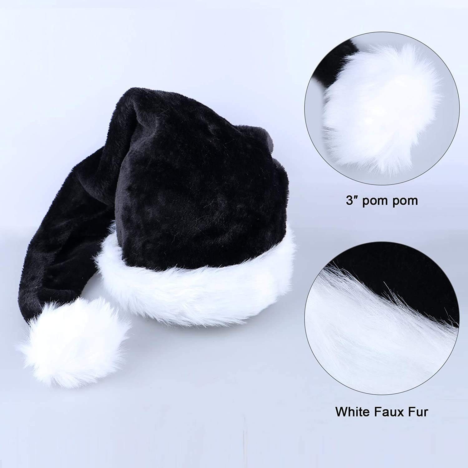 LKQBBSZ Black Santa Hat for Adults, & White Deluxe One Size,