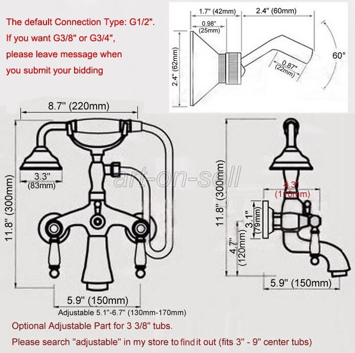 Black Gold Brass Wall Mounted Clawfoot Bath Tub Faucet with Hand Shower ana549