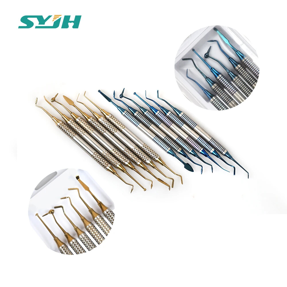 6pcs Dental Instrument Composite Resin Filling Spatula Titanium plated Head kit