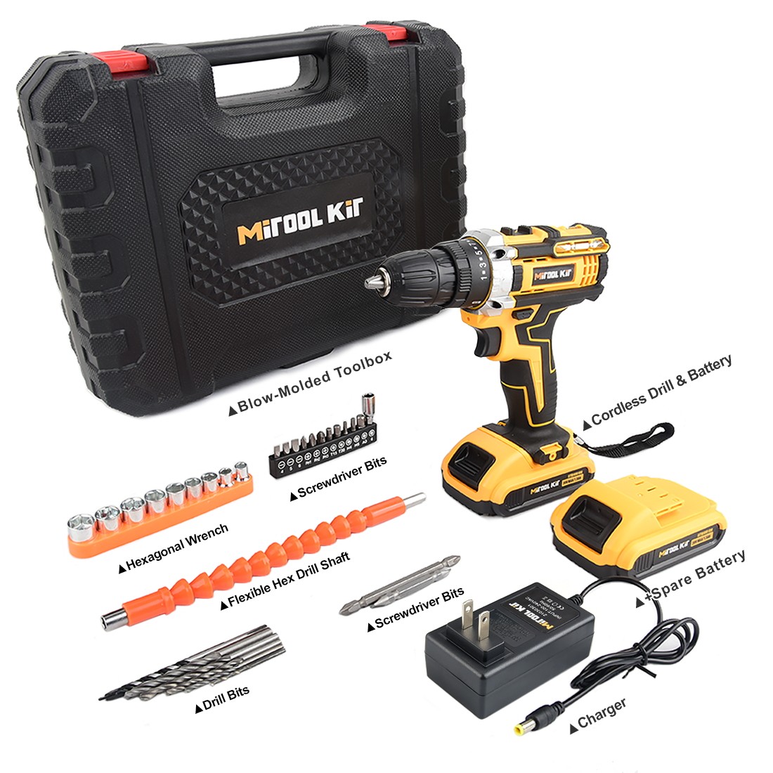 20V Cordless Drill Electric Screwdriver 3/8 Keyless Chuck Work Light