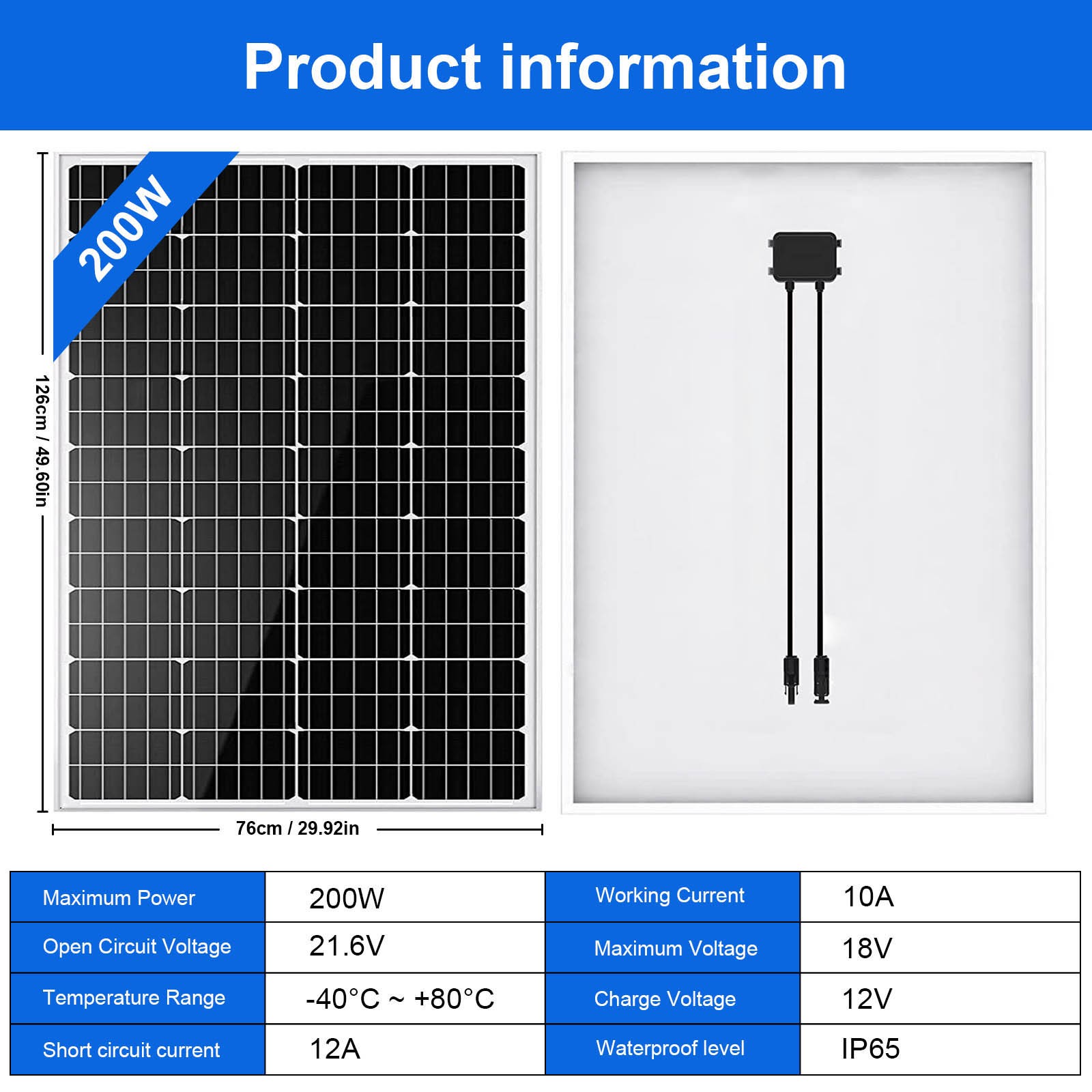 PFCTART 5Pcs 200 Watt Rigid Monocrystalline Solar Panel 12 Volt Home RV Marine