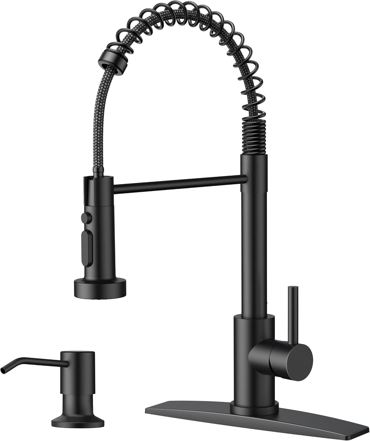 Black Kitchen Faucet with Soap Dispenser, Stainless Steel Single Handle Modern