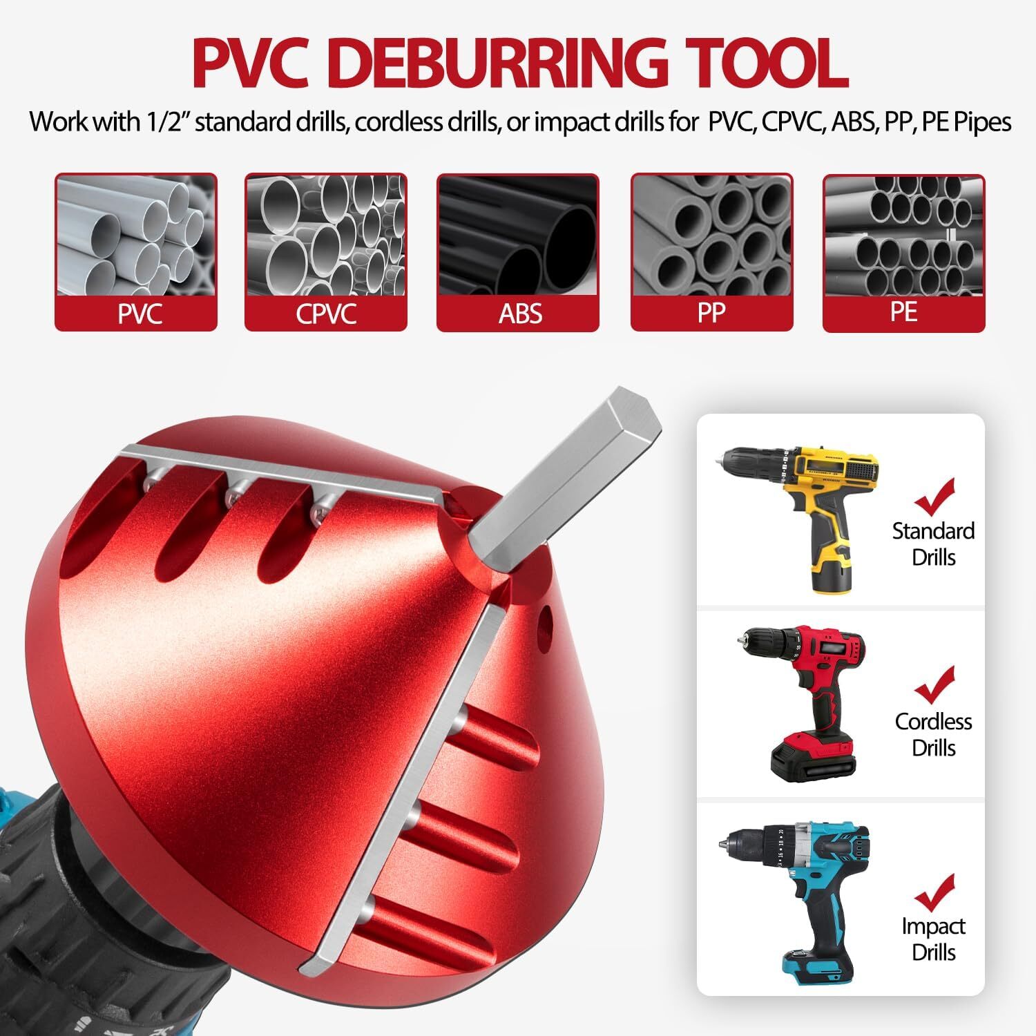 2in1 Inner-Outer Pipe Deburring Tool PVC Chamfer Reamer Tool For PVC ABS PP PE