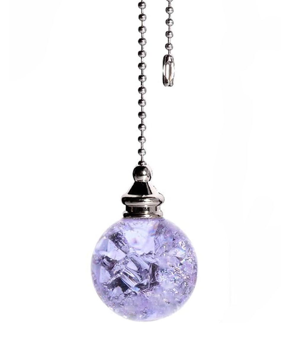 PURPLE ACRYLIC ICED CRACKLE FAN PULL FOR CEILING FAN WITH SILVER CHAIN