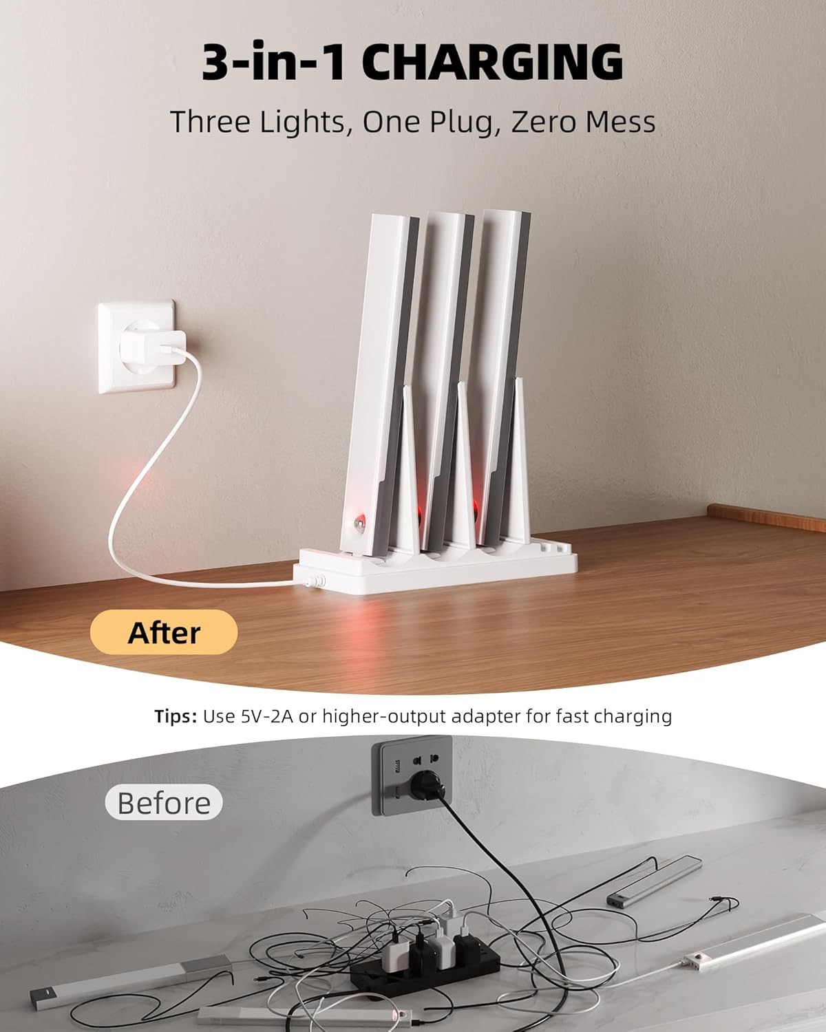 EZVALO 6-Pack Under Cabinet Lighting with Charging Station