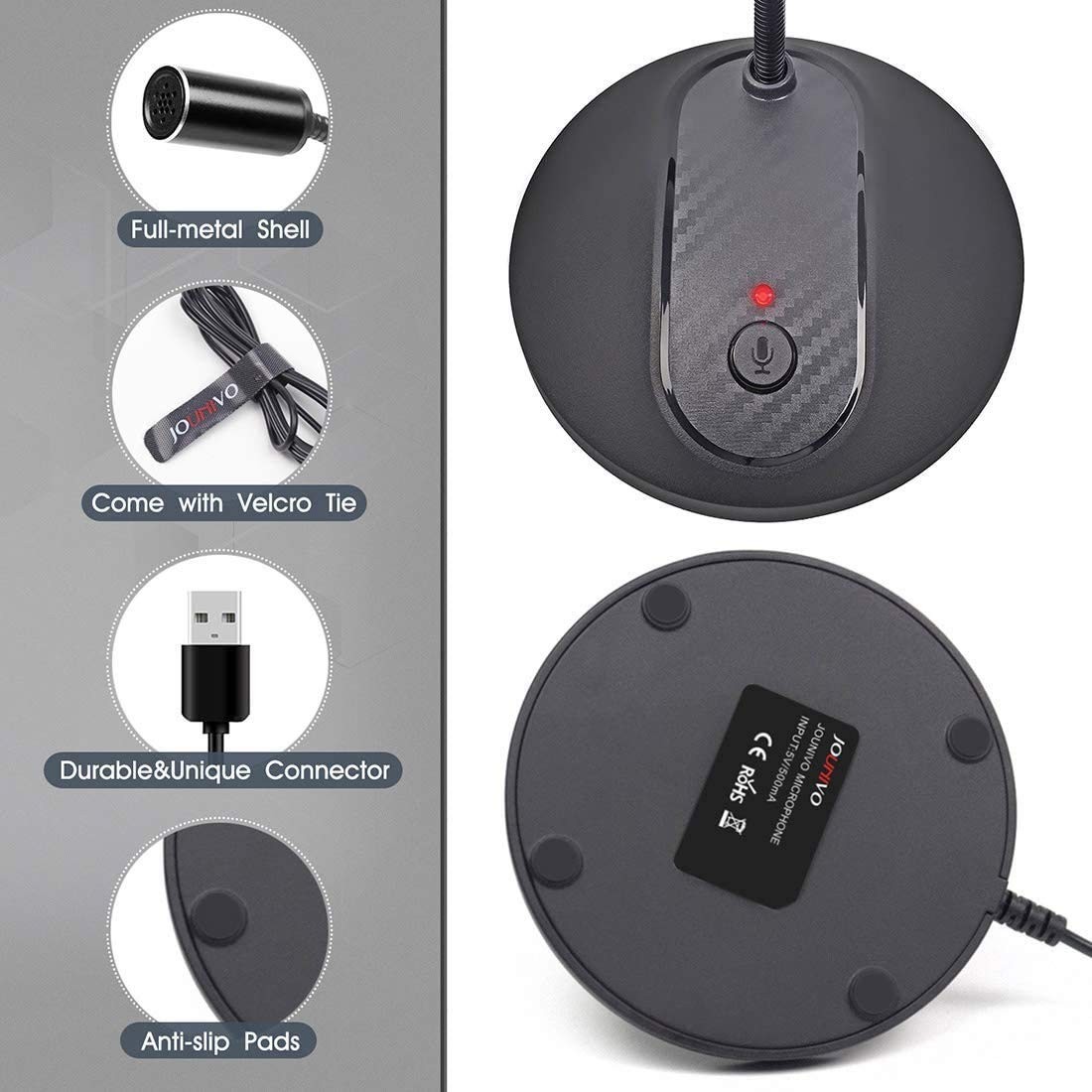 USB Microphone, JOUNIVO Computer PC Microphone with Mute Button for Streaming, P