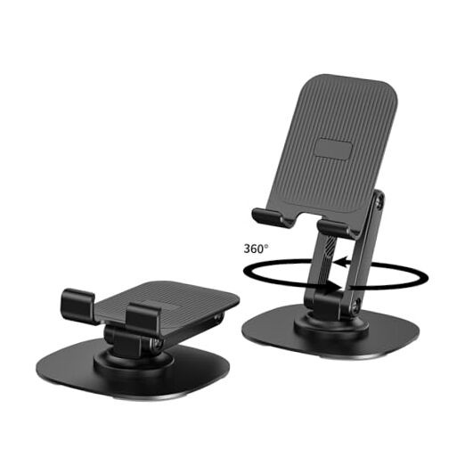 360° Rotating Cell Phone Stand for Desk, Adjustable & Foldable Phone K69-Black