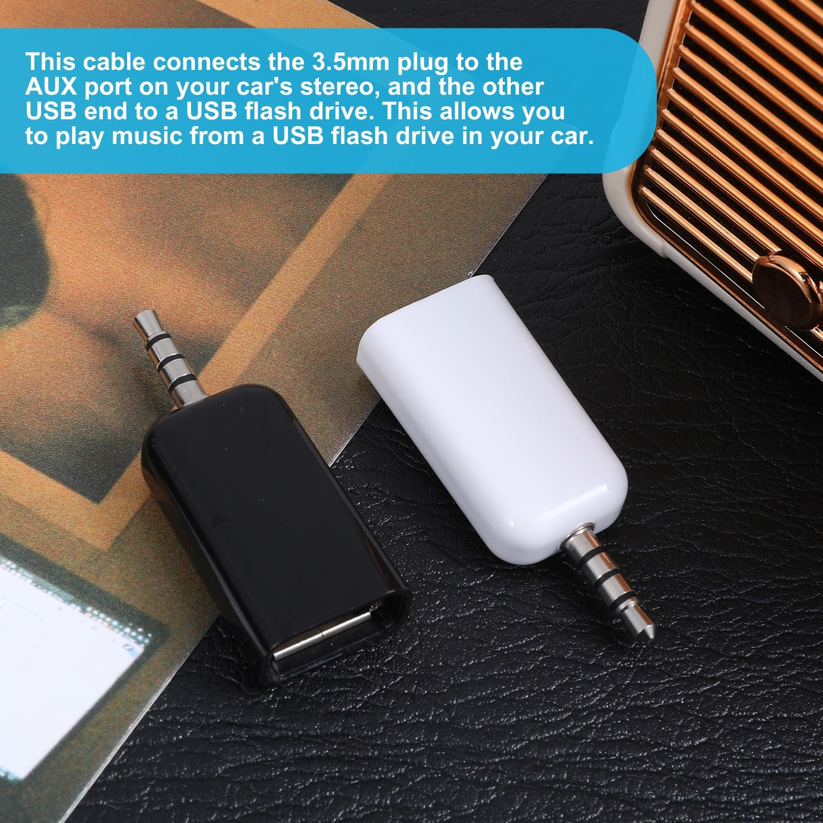 2 Pack AUX to 3.5mm Audio Adapter Not Universal USB Black