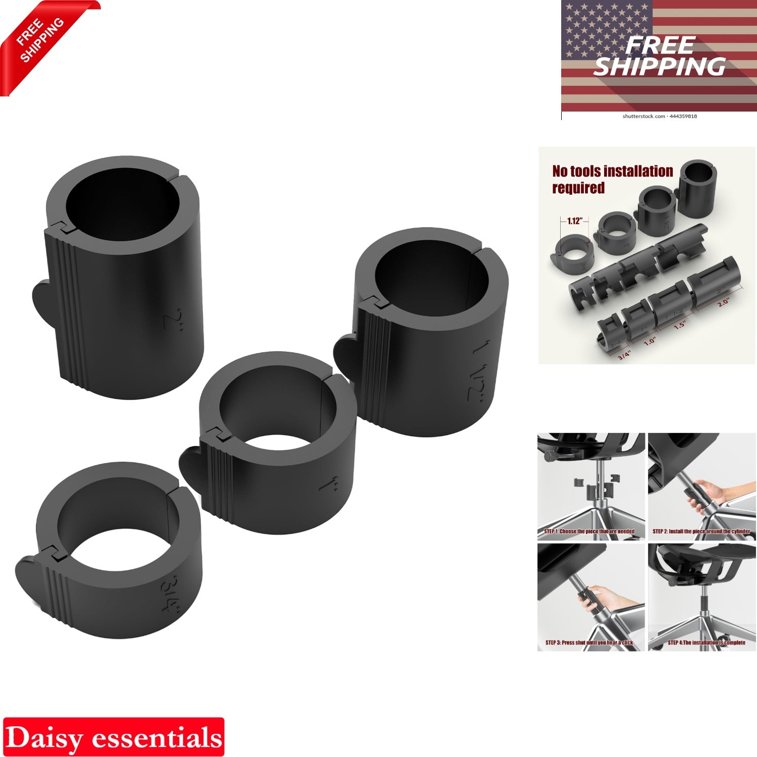 Office Chair Lift Rod Fixing Clamp Heavy Duty Piston Support Black 4pcs
