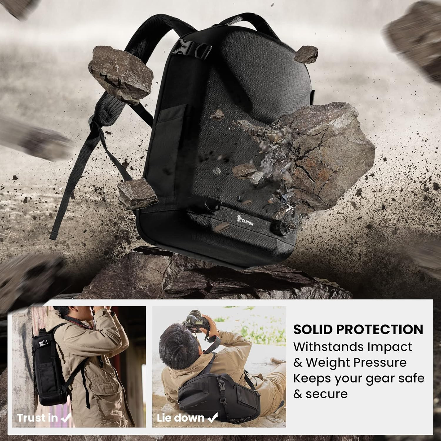Hardshell Camera Backpack Bag - 3-Side Hard Case Professional Camera Bag with 14