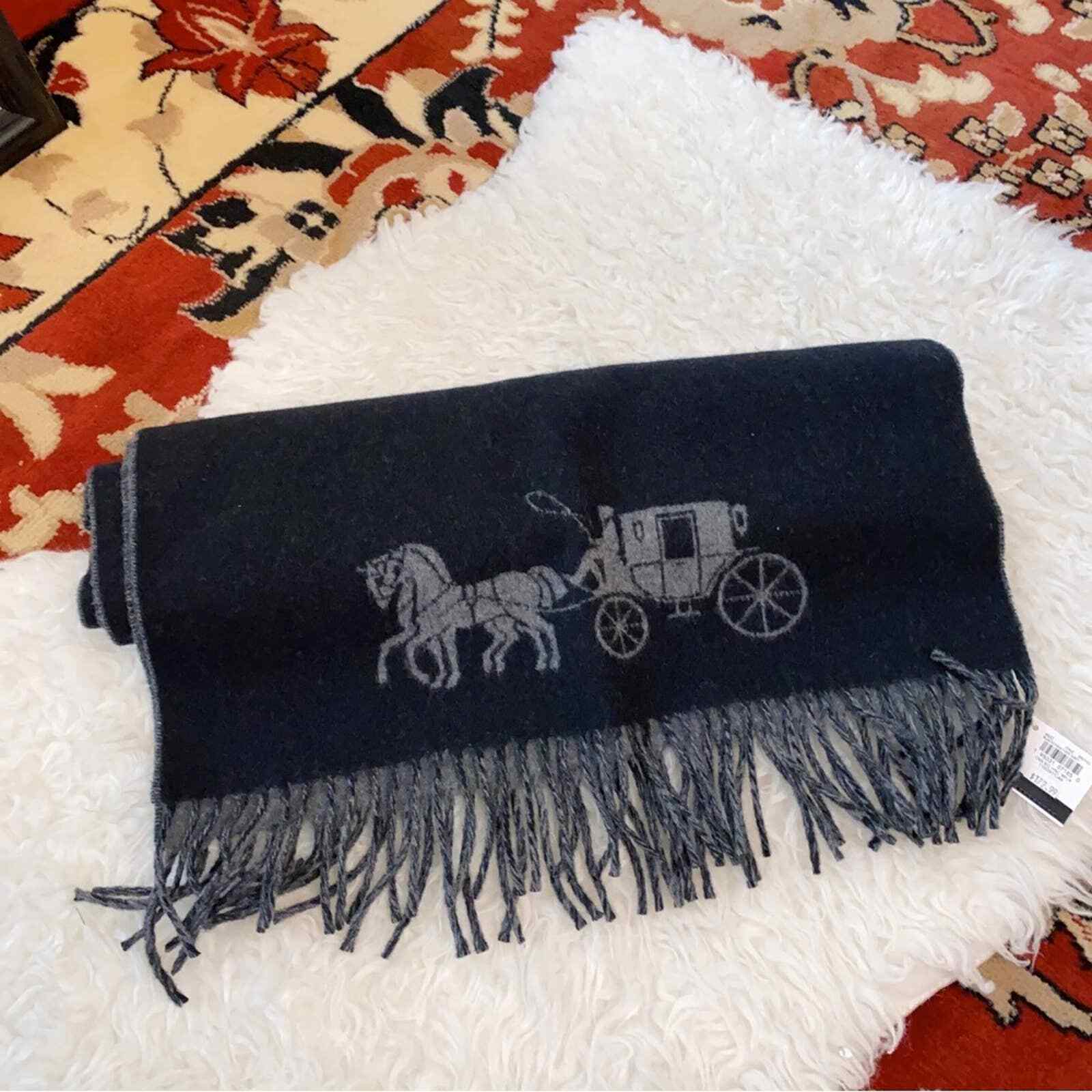 Coach 100% Wool Double Face Oversized Scarf in Black/Grey