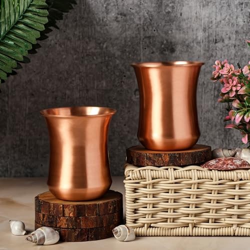 Pure Copper Curved Tumblers for Ayurvedic Health Benefits - 250ml Capacity