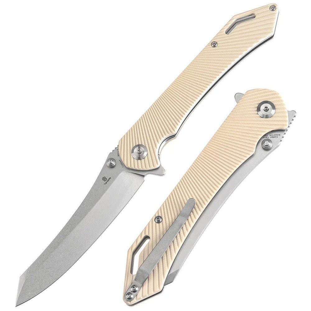Tenable Knives White G10 Handle Colibri Tech Linerlock Folding Blade - T1060A4