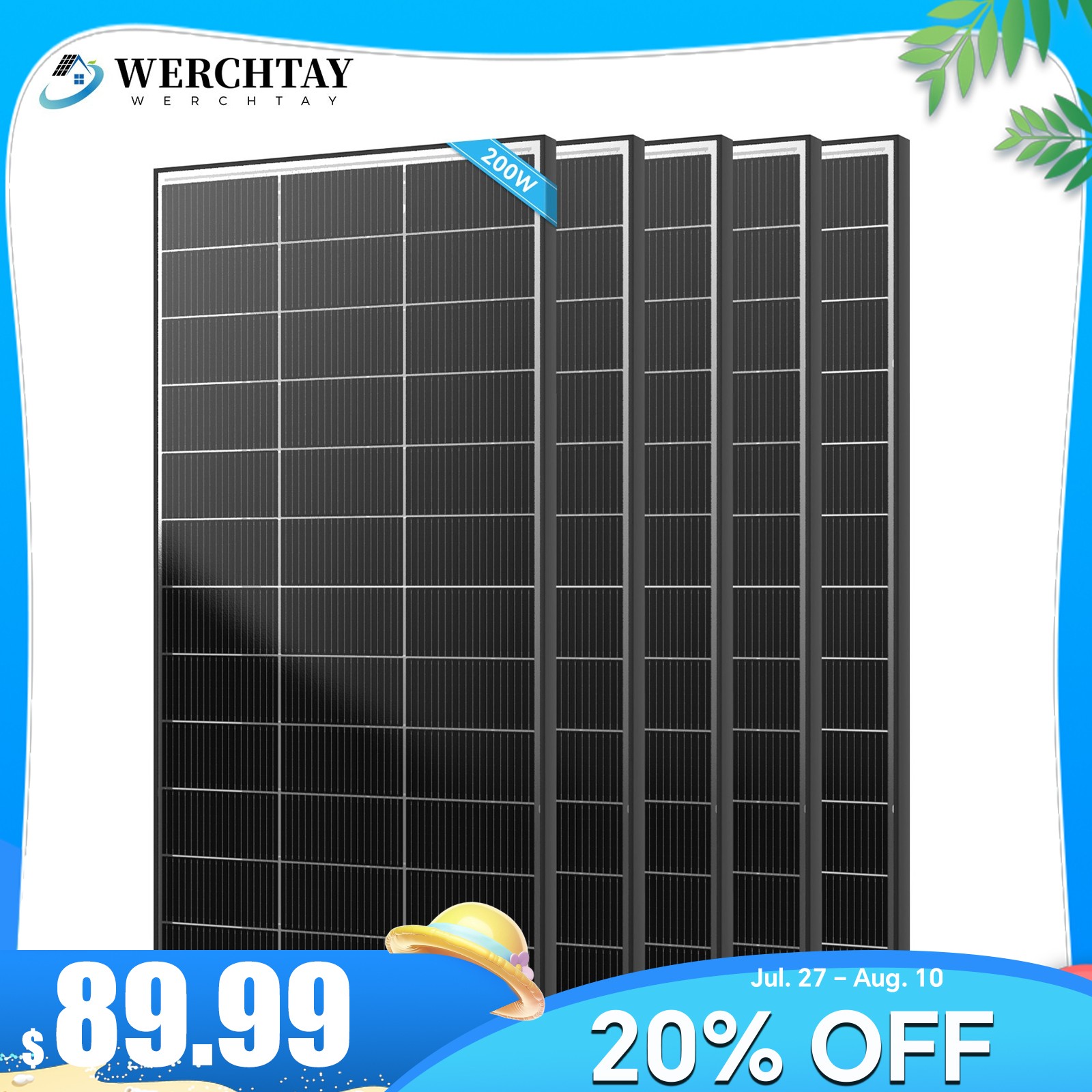 200W 400W 600W 1000Watt Solar Panel Bifacial 12V Mono Battery Home PV Power Boat